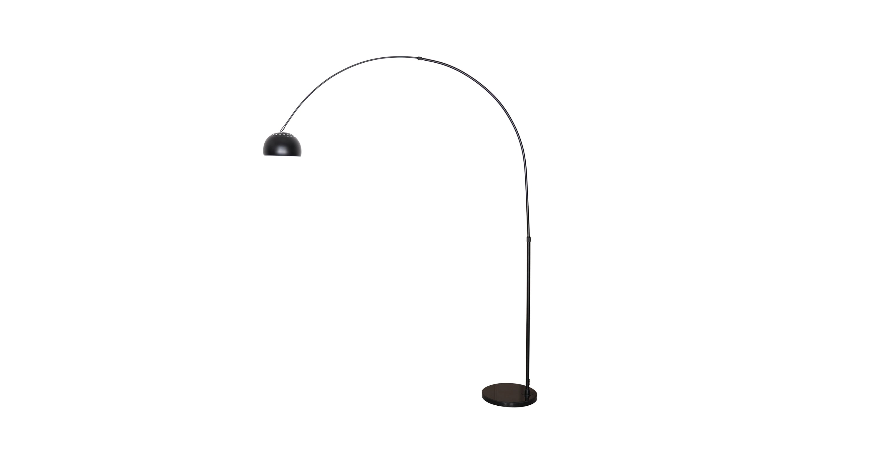 Arco Modern 76" Arched Floor Lamp: Black Marble Base & Metal Dome Shade