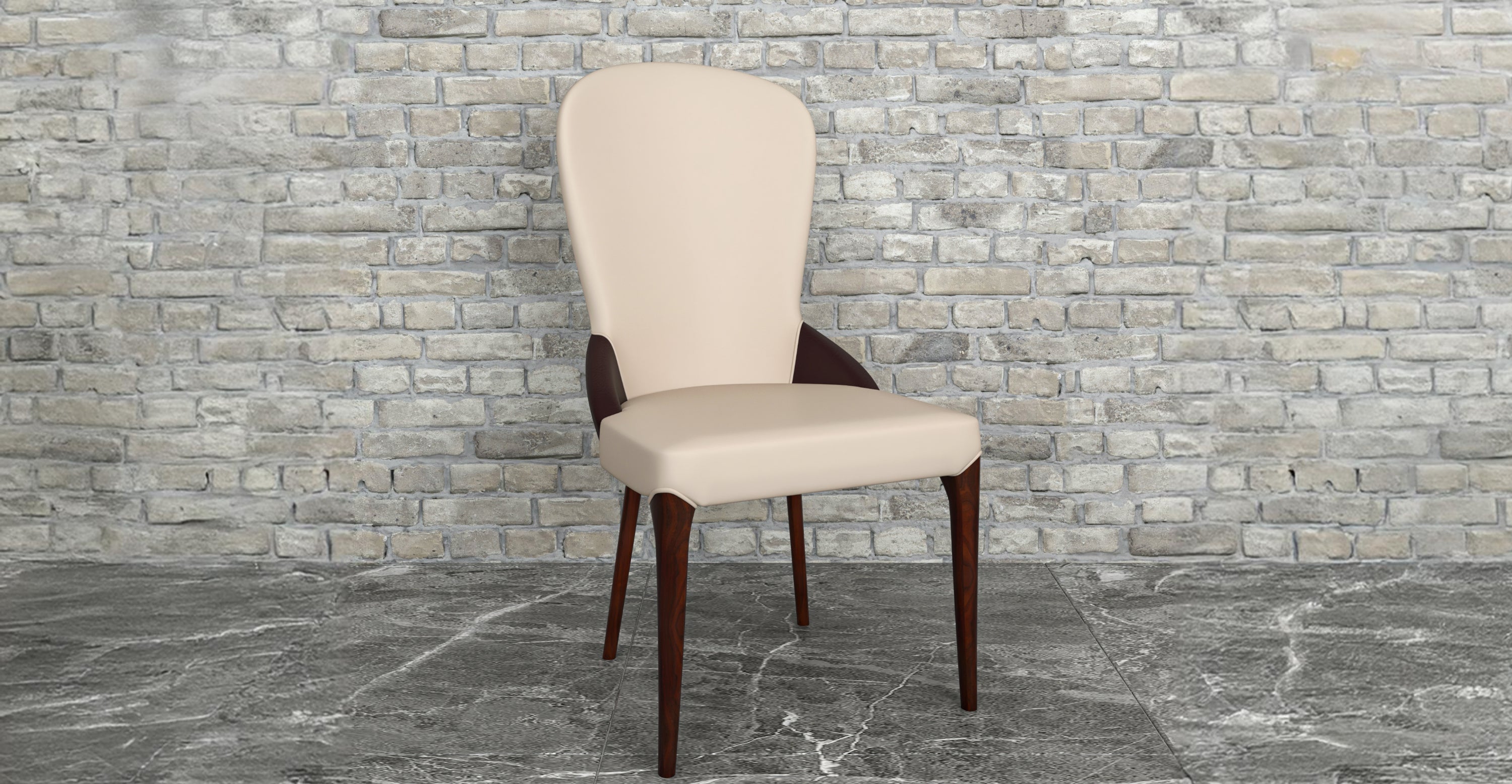 Havana Leather Dining Chair with a Two-Tone Color Design and Rubberwood Legs