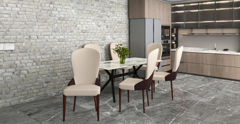 Havana Leather Dining Chair with a Two-Tone Color Design and Rubberwood Legs