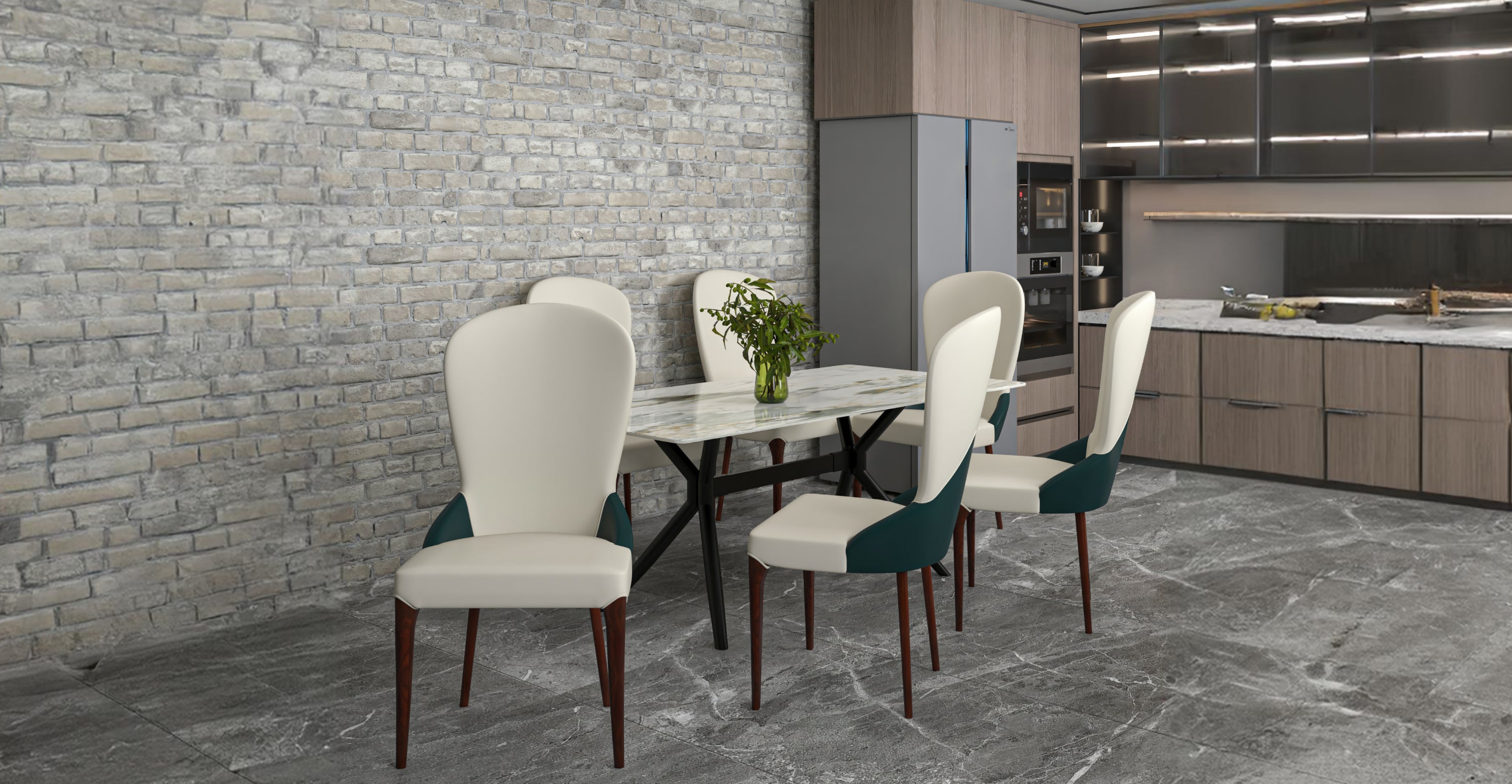 Havana Leather Dining Chair with a Two-Tone Color Design and Rubberwood Legs