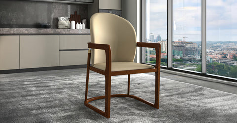 Svelta Dining Chair in Upholstered Leather Accent Arm Chair and Rubberwood Frame and Legs