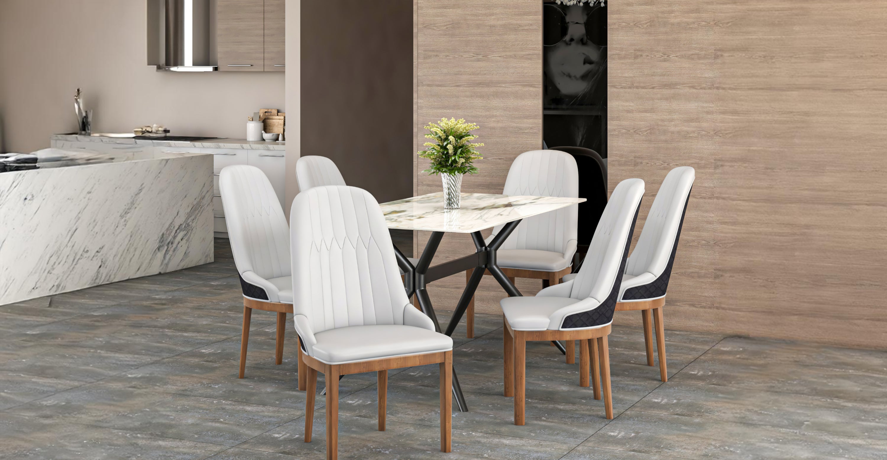 Verisma Dining Chair Upholstered in Leather with Diamond Stitching Back Design