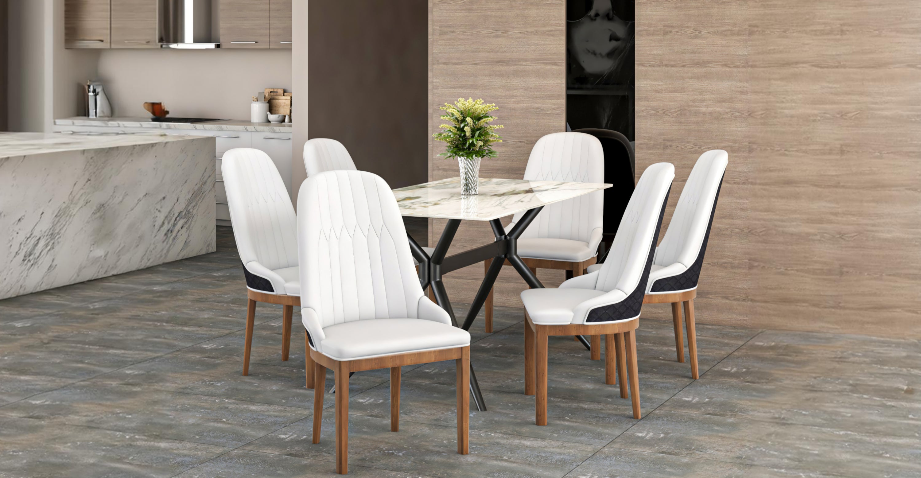 Verisma Dining Chair Upholstered in Leather with Diamond Stitching Back Design