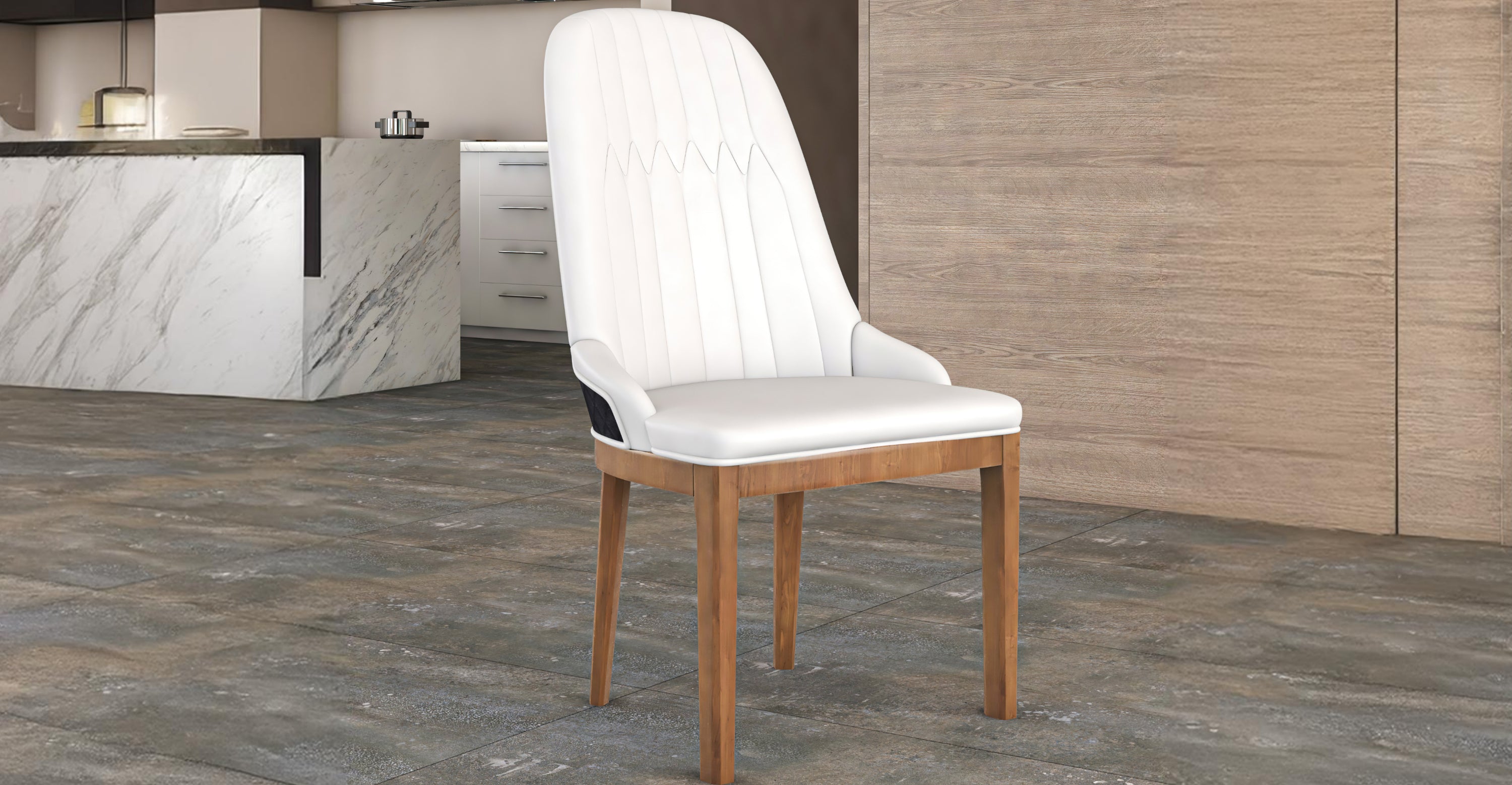 Verisma Dining Chair Upholstered in Leather with Diamond Stitching Back Design