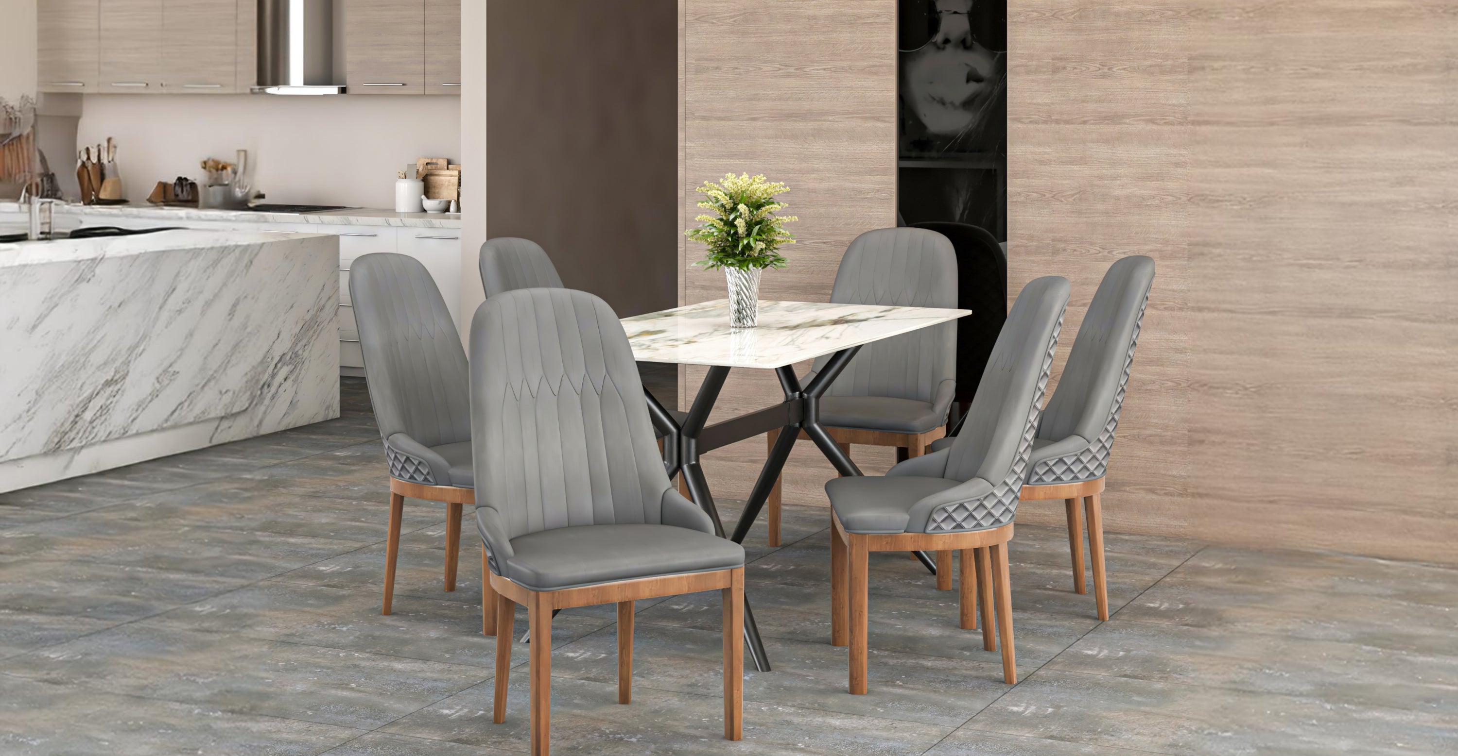 Verisma Dining Chair Upholstered in Leather with Diamond Stitching Back Design