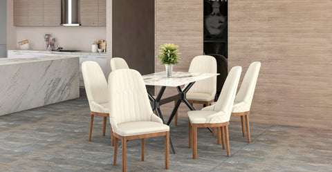 Verisma Dining Chair Upholstered in Leather with Diamond Stitching Back Design