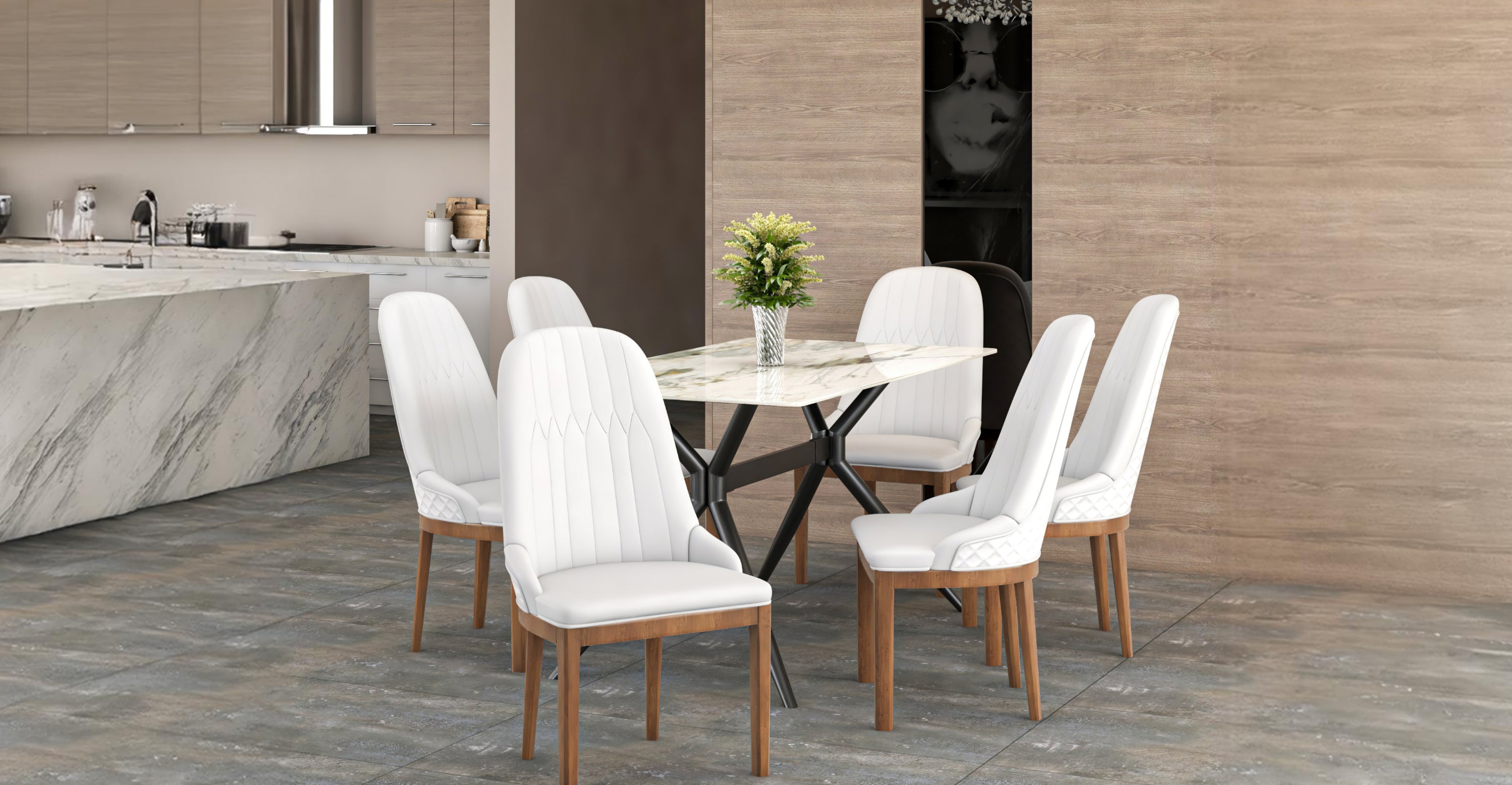 Verisma Dining Chair Upholstered in Leather with Diamond Stitching Back Design