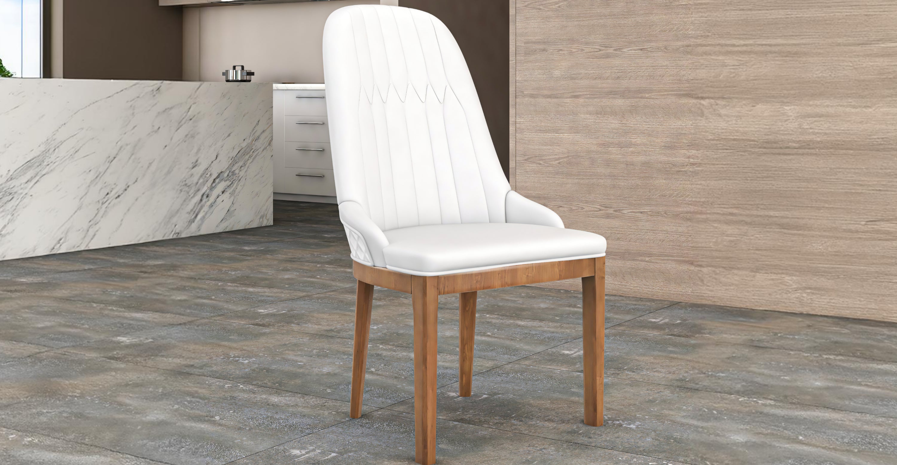 Verisma Dining Chair Upholstered in Leather with Diamond Stitching Back Design