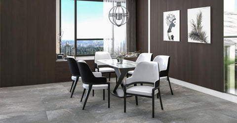 Ethora Dining Chair Upholstered in Leather with Curved Open Back Design and Rubberwood Frame