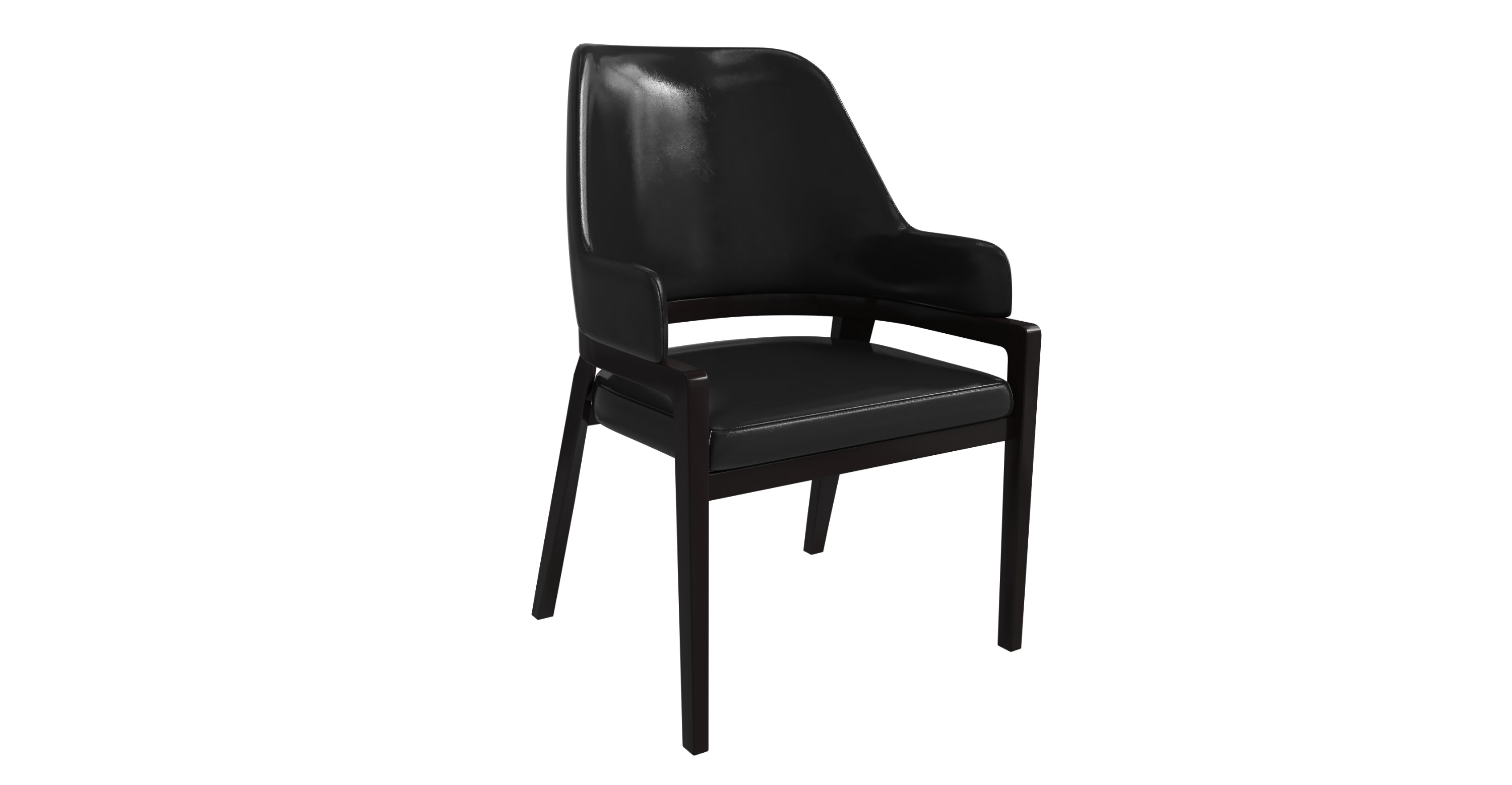 Ethora Dining Chair Upholstered in Leather with Curved Open Back Design and Rubberwood Frame