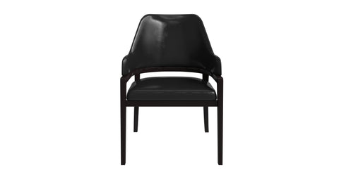 Ethora Dining Chair Upholstered in Leather with Curved Open Back Design and Rubberwood Frame