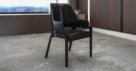 Ethora Dining Chair Upholstered in Leather with Curved Open Back Design and Rubberwood Frame