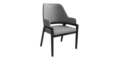 Ethora Dining Chair Upholstered in Leather with Curved Open Back Design and Rubberwood Frame