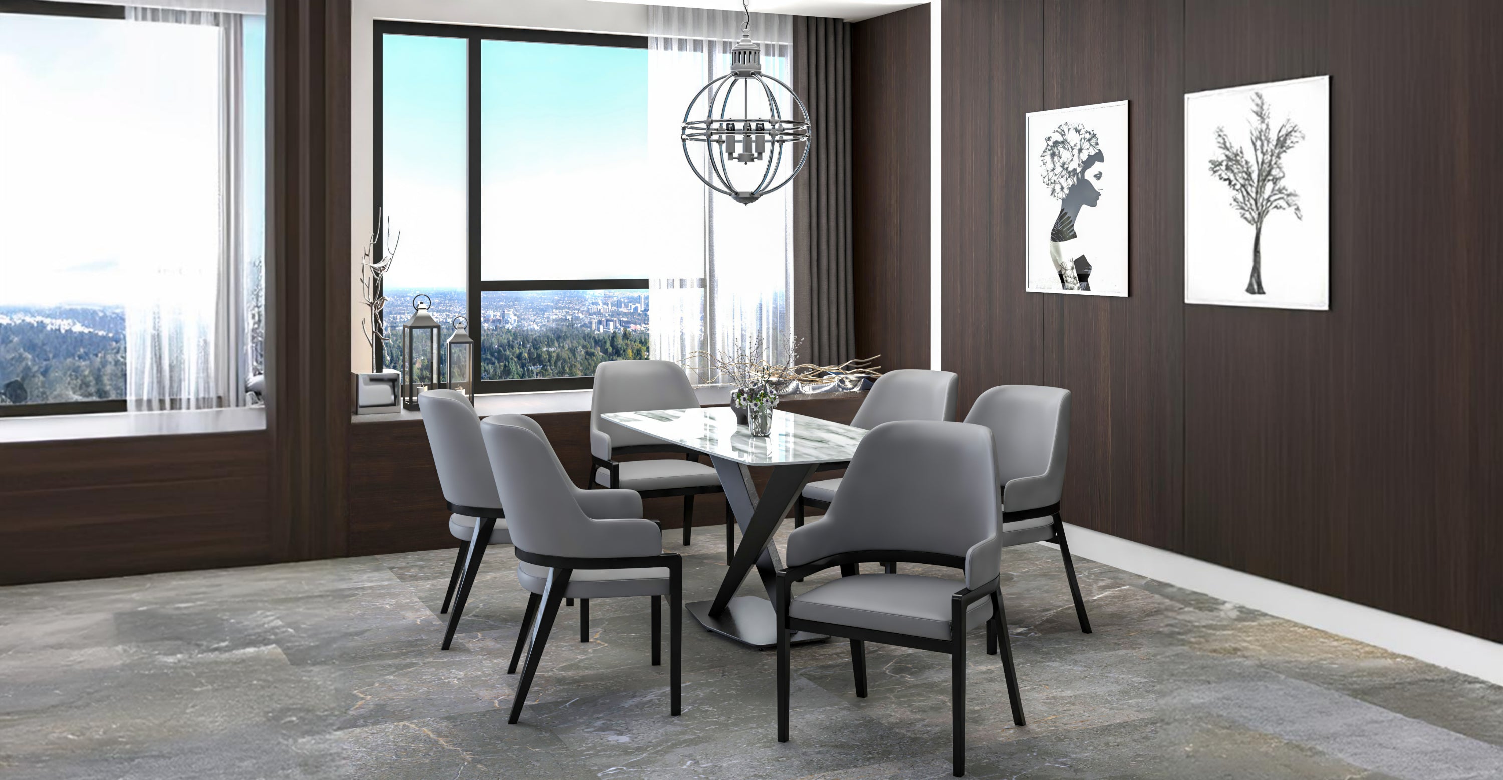 Ethora Dining Chair Upholstered in Leather with Curved Open Back Design and Rubberwood Frame