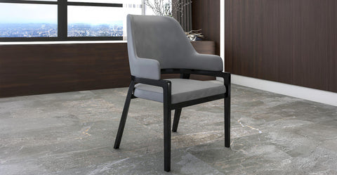 Ethora Dining Chair Upholstered in Leather with Curved Open Back Design and Rubberwood Frame