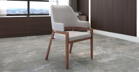 Ethora Dining Chair Upholstered in Leather with Curved Open Back Design and Rubberwood Frame