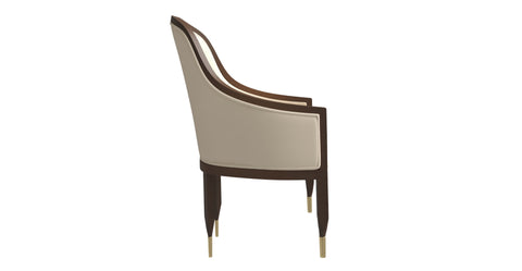 Belle Leather Dining Chair with Arms and Gold Metal Caps with Rubberwood Frame and Legs