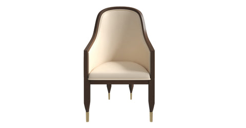 Belle Leather Dining Chair with Arms and Gold Metal Caps with Rubberwood Frame and Legs