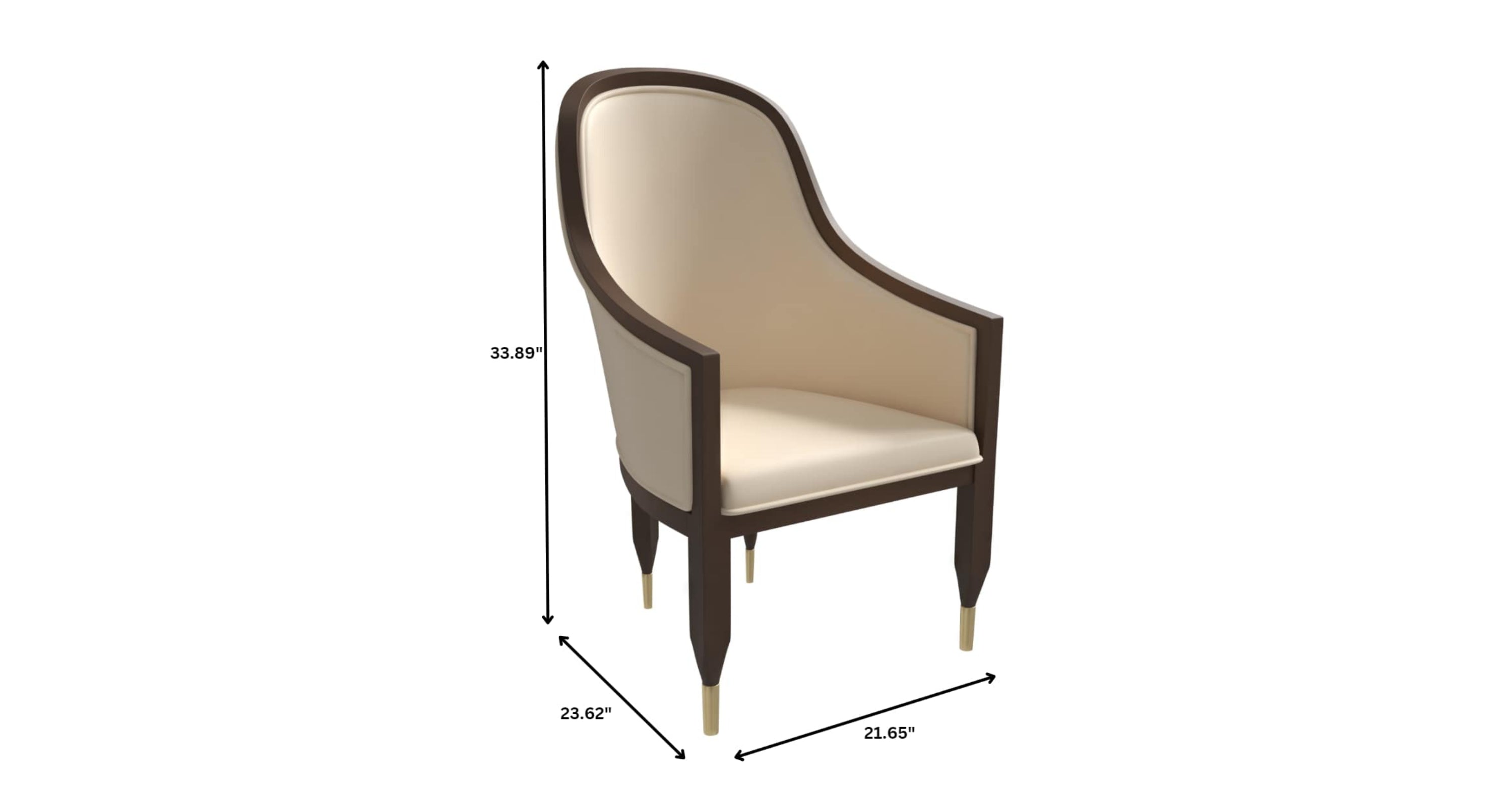 Belle Leather Dining Chair with Arms and Gold Metal Caps with Rubberwood Frame and Legs