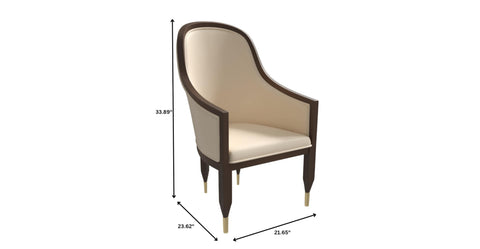 Belle Leather Dining Chair with Arms and Gold Metal Caps with Rubberwood Frame and Legs