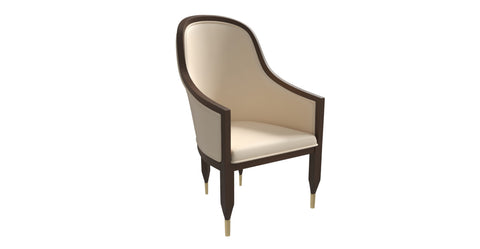 Belle Leather Dining Chair with Arms and Gold Metal Caps with Rubberwood Frame and Legs