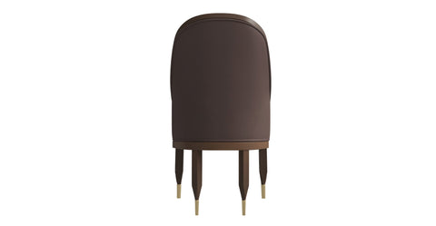 Belle Leather Dining Chair with Arms and Gold Metal Caps with Rubberwood Frame and Legs