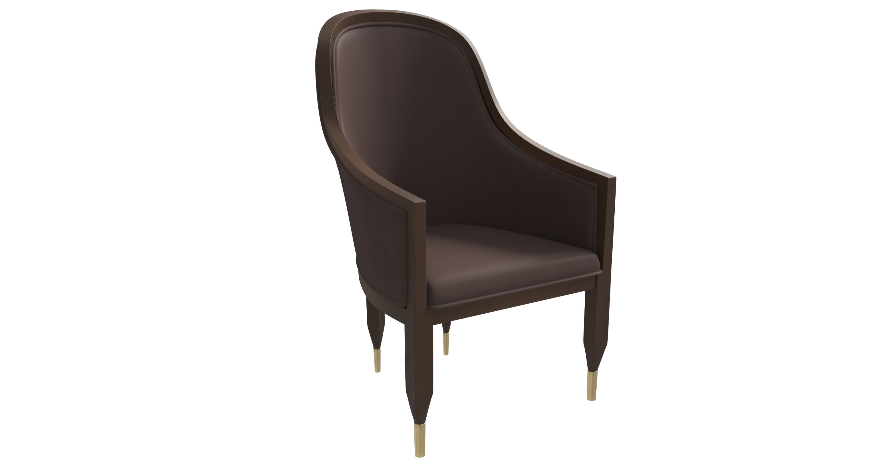 Belle Leather Dining Chair with Arms and Gold Metal Caps with Rubberwood Frame and Legs