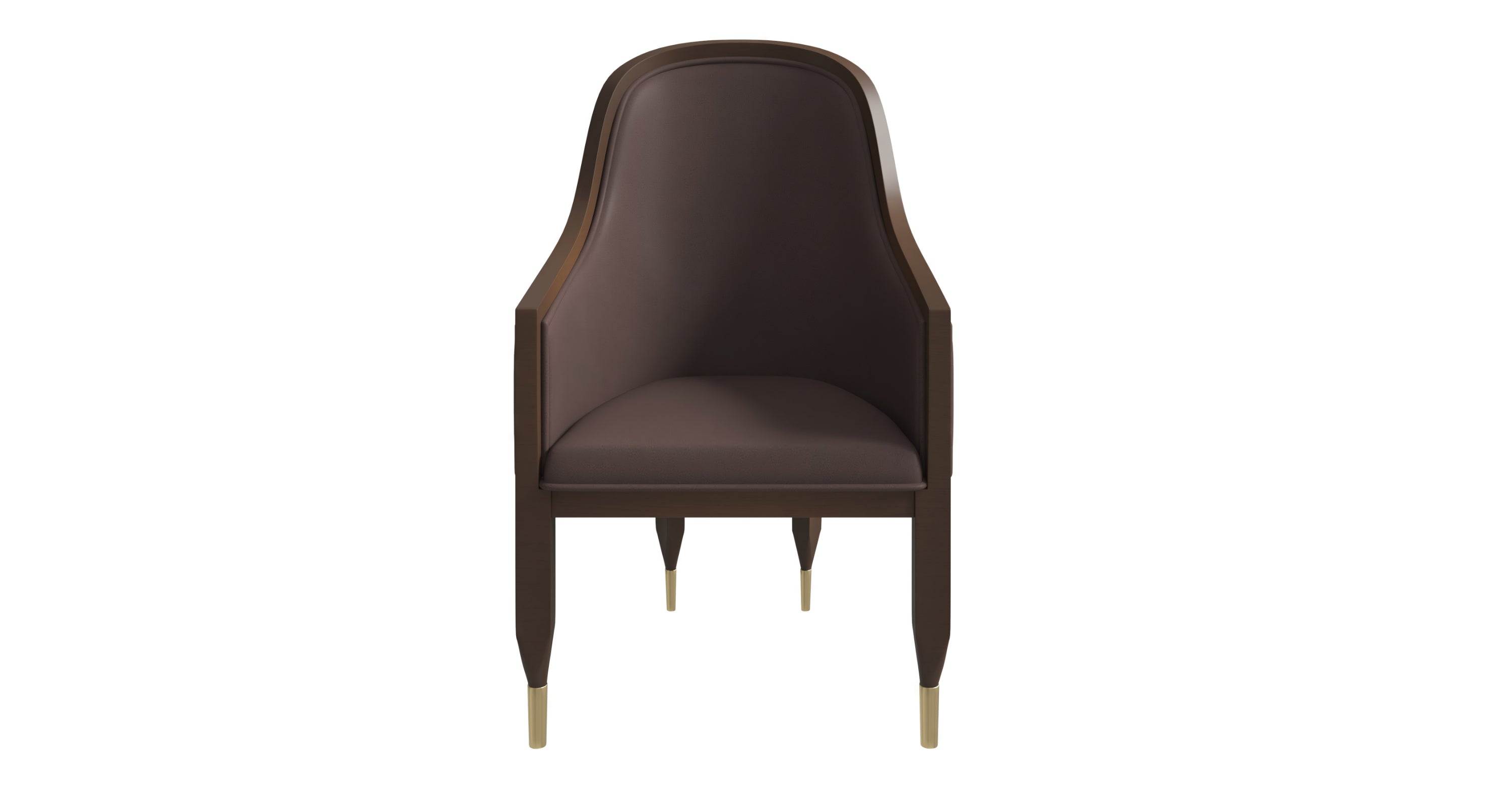 Belle Leather Dining Chair with Arms and Gold Metal Caps with Rubberwood Frame and Legs