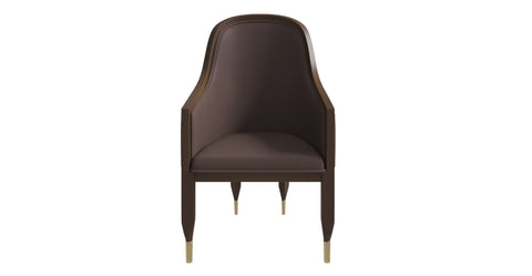 Belle Leather Dining Chair with Arms and Gold Metal Caps with Rubberwood Frame and Legs