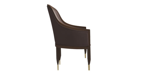 Belle Leather Dining Chair with Arms and Gold Metal Caps with Rubberwood Frame and Legs