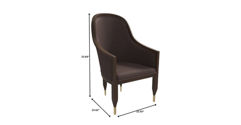 Belle Leather Dining Chair with Arms and Gold Metal Caps with Rubberwood Frame and Legs