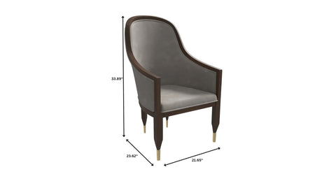 Belle Leather Dining Chair with Arms and Gold Metal Caps with Rubberwood Frame and Legs