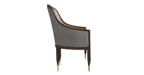 Belle Leather Dining Chair with Arms and Gold Metal Caps with Rubberwood Frame and Legs