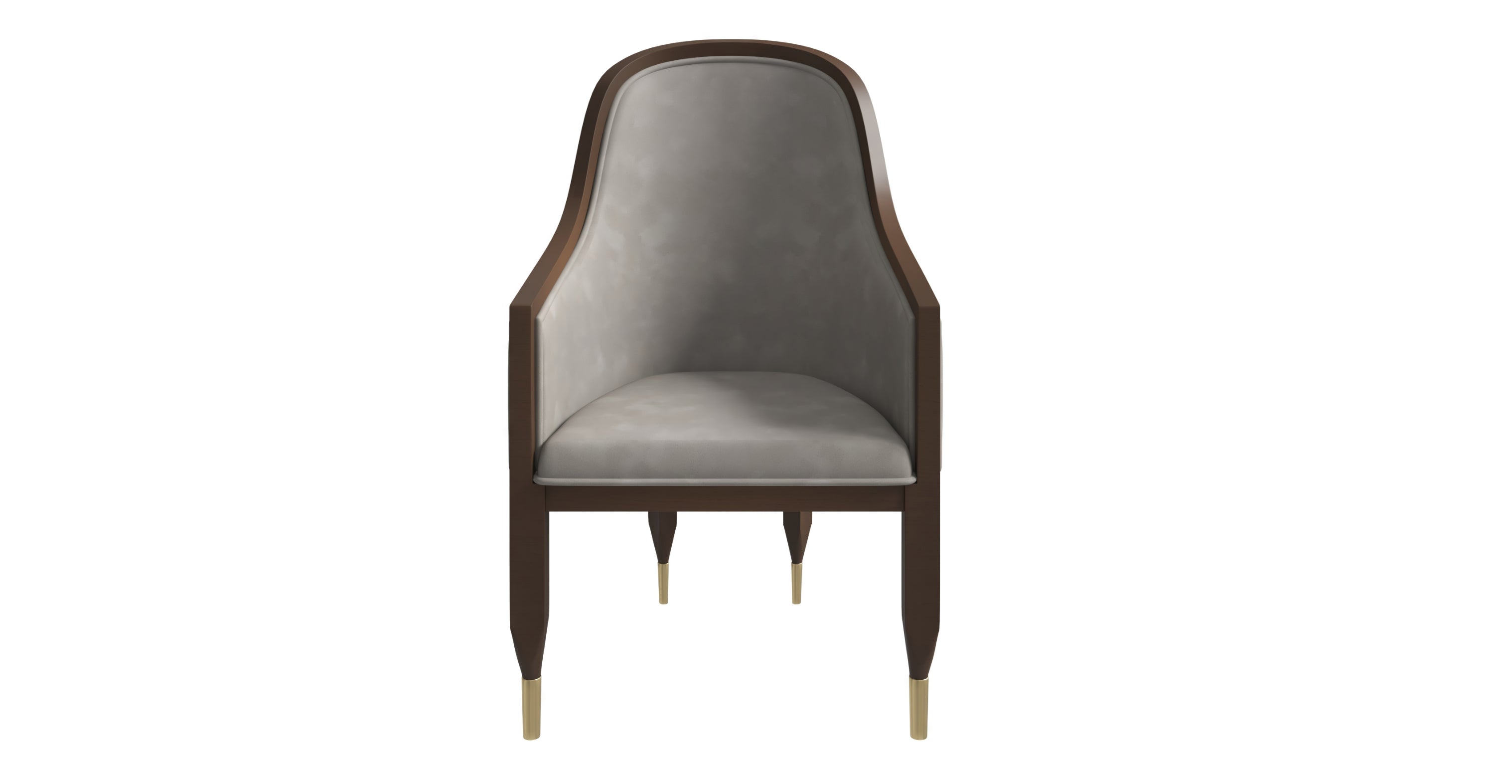 Belle Leather Dining Chair with Arms and Gold Metal Caps with Rubberwood Frame and Legs