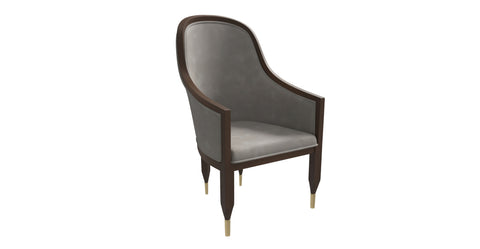 Belle Leather Dining Chair with Arms and Gold Metal Caps with Rubberwood Frame and Legs