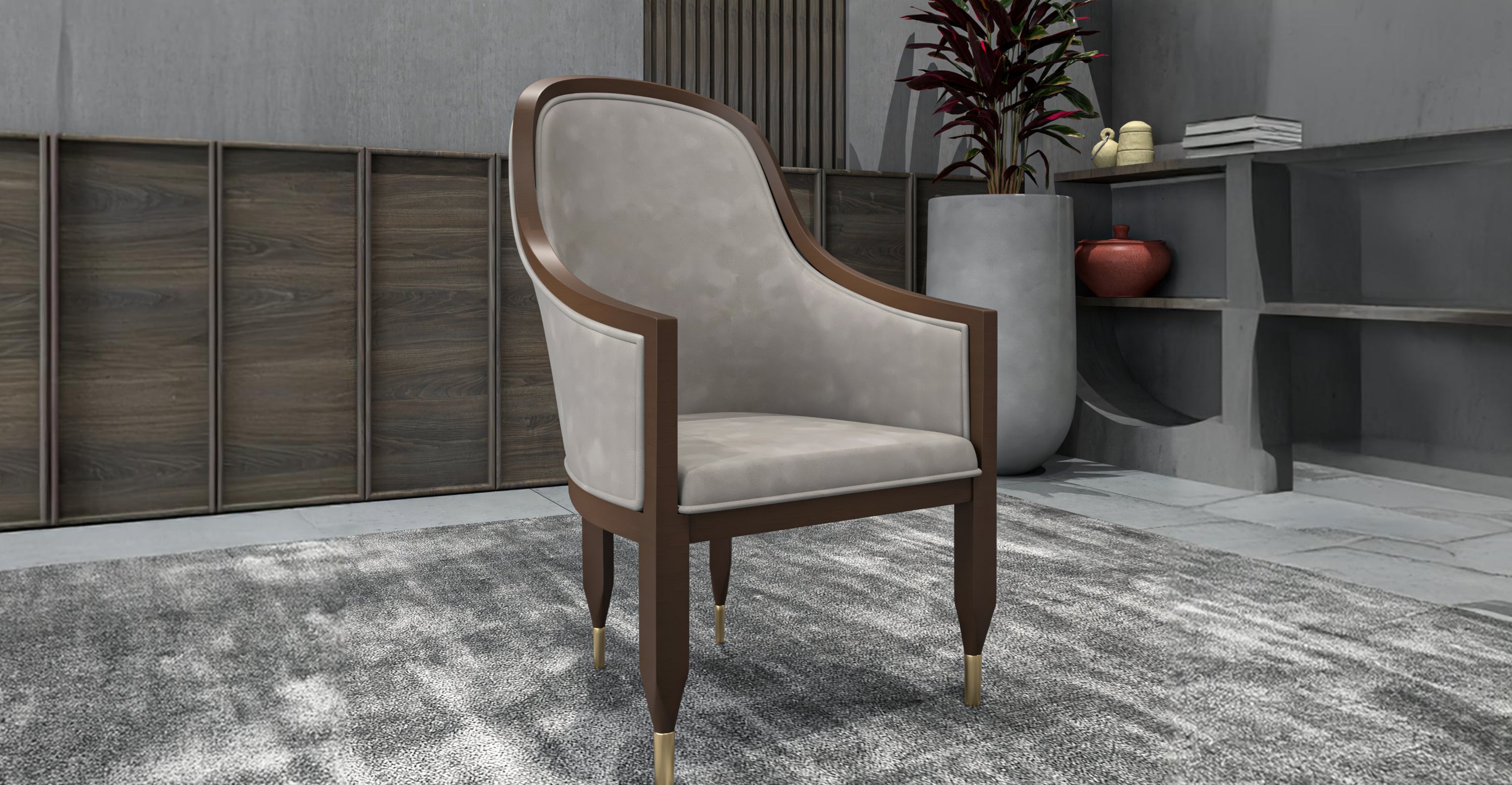 Belle Leather Dining Chair with Arms and Gold Metal Caps with Rubberwood Frame and Legs