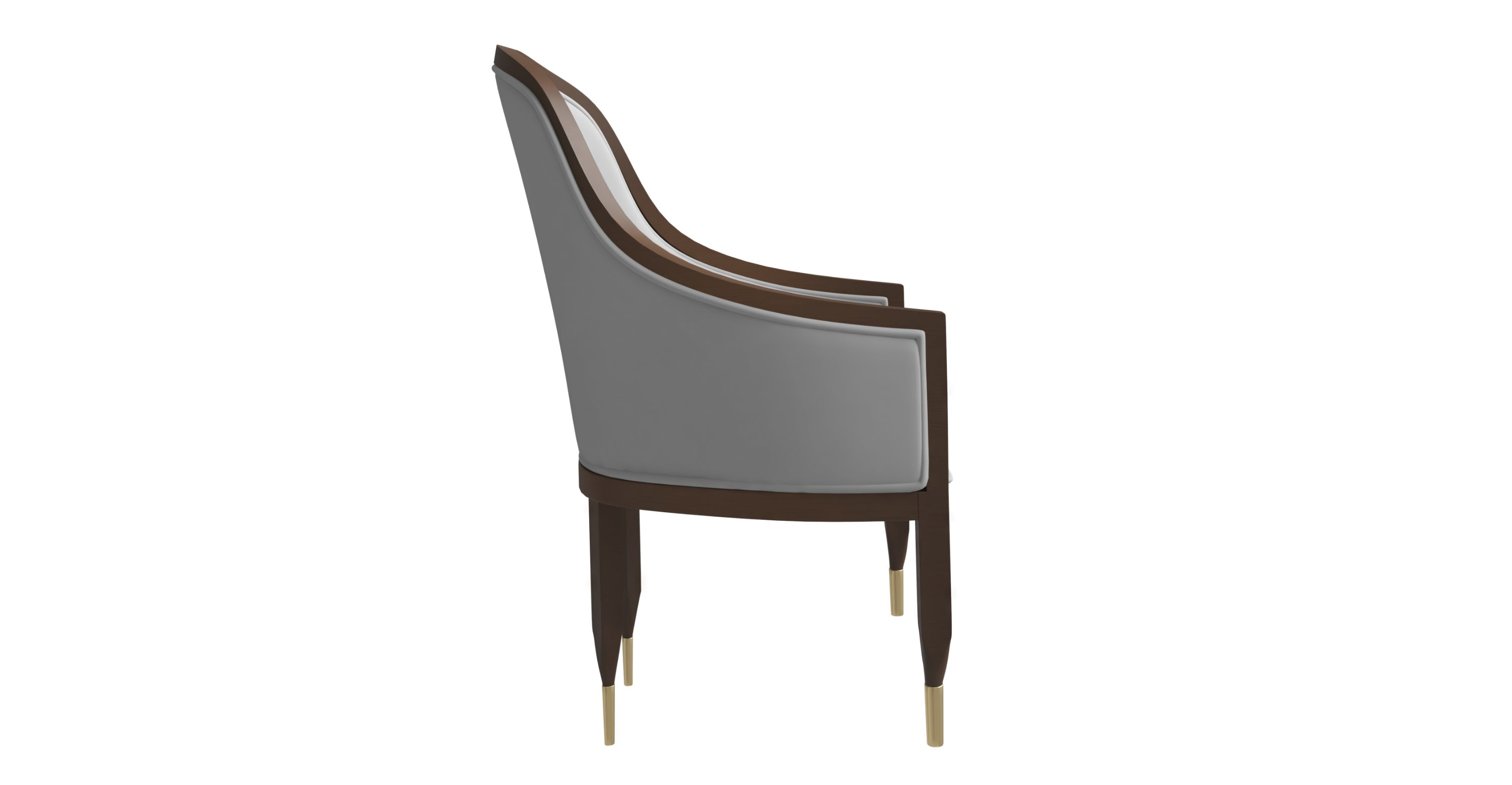 Belle Leather Dining Chair with Arms and Gold Metal Caps with Rubberwood Frame and Legs