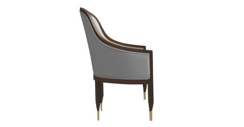 Belle Leather Dining Chair with Arms and Gold Metal Caps with Rubberwood Frame and Legs