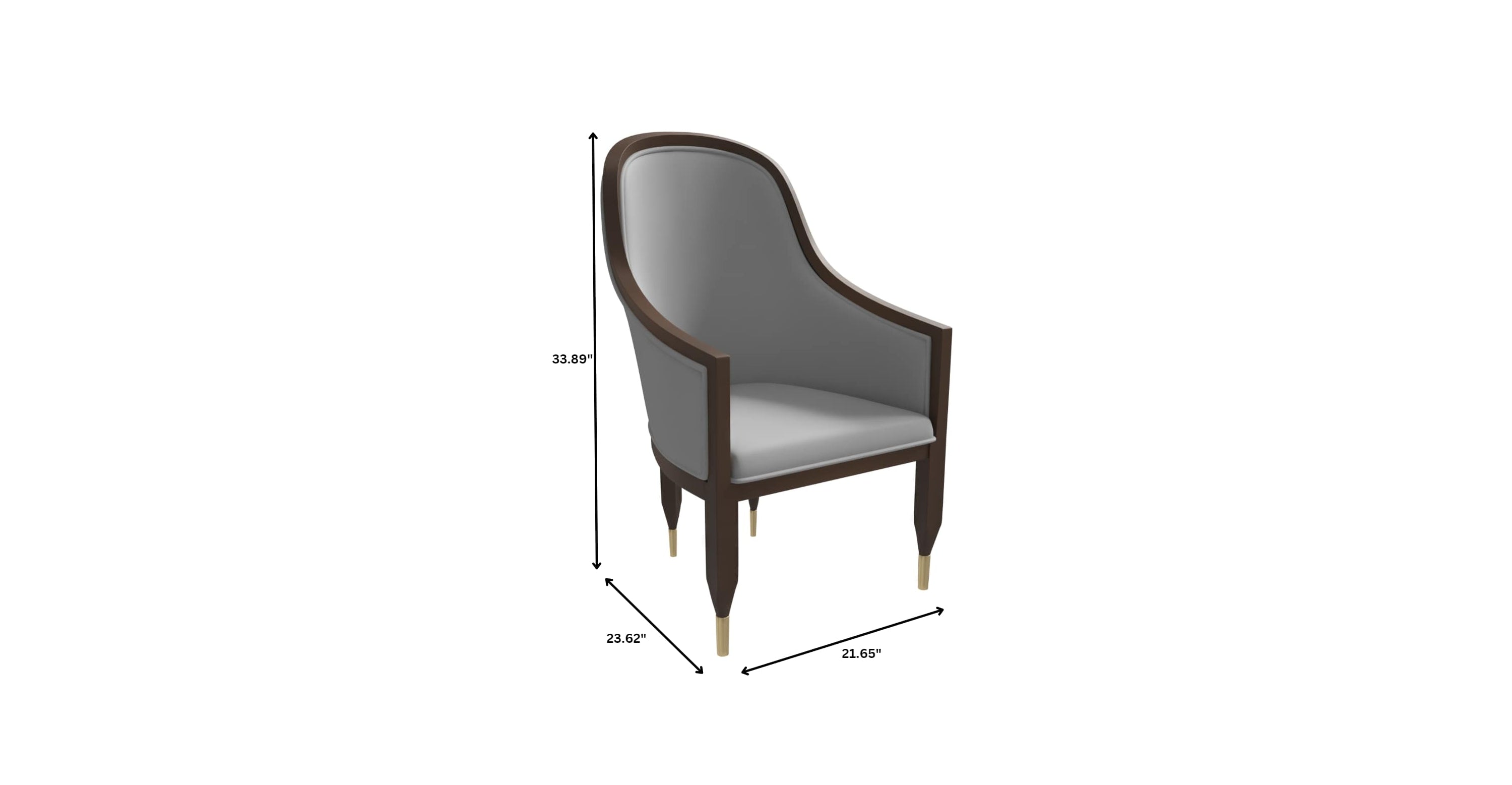 Belle Leather Dining Chair with Arms and Gold Metal Caps with Rubberwood Frame and Legs