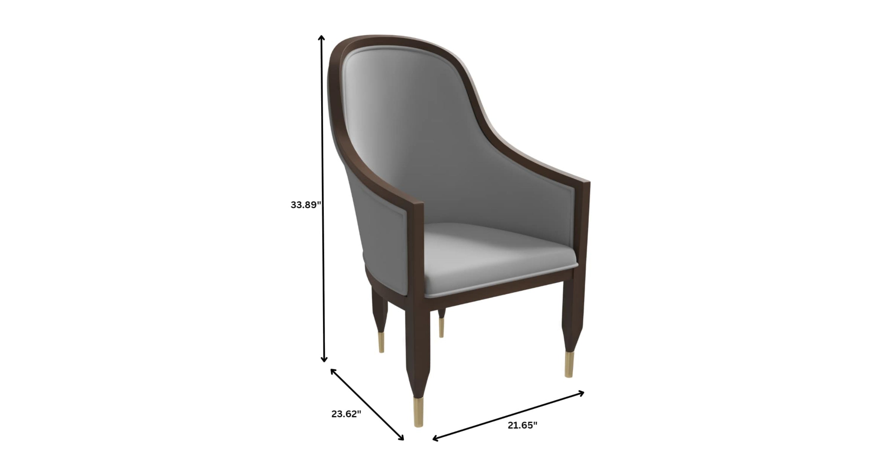 Belle Leather Dining Chair with Arms and Gold Metal Caps with Rubberwood Frame and Legs