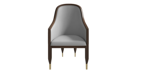 Belle Leather Dining Chair with Arms and Gold Metal Caps with Rubberwood Frame and Legs