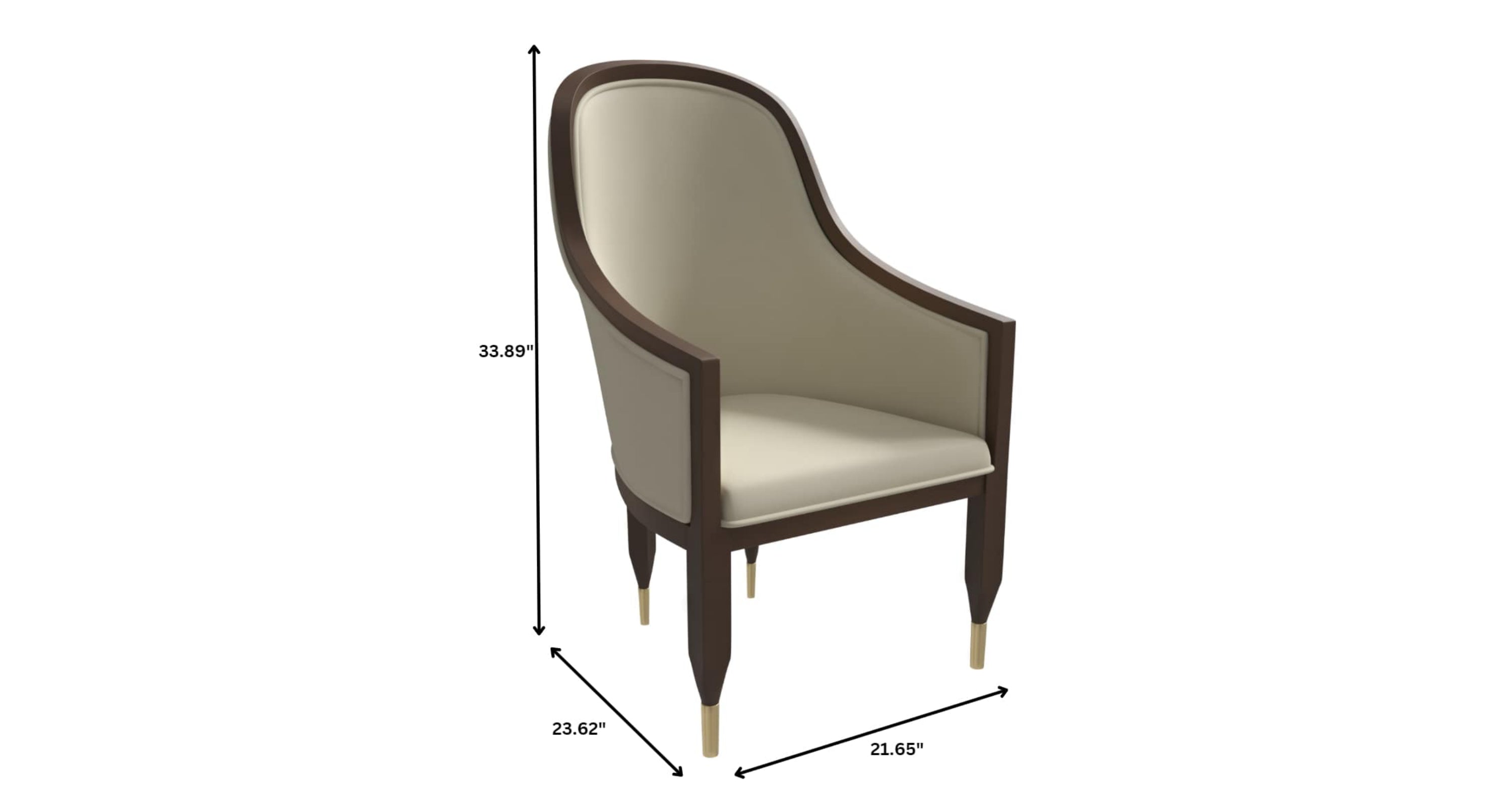 Belle Leather Dining Chair with Arms and Gold Metal Caps with Rubberwood Frame and Legs