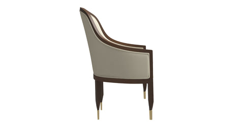 Belle Leather Dining Chair with Arms and Gold Metal Caps with Rubberwood Frame and Legs