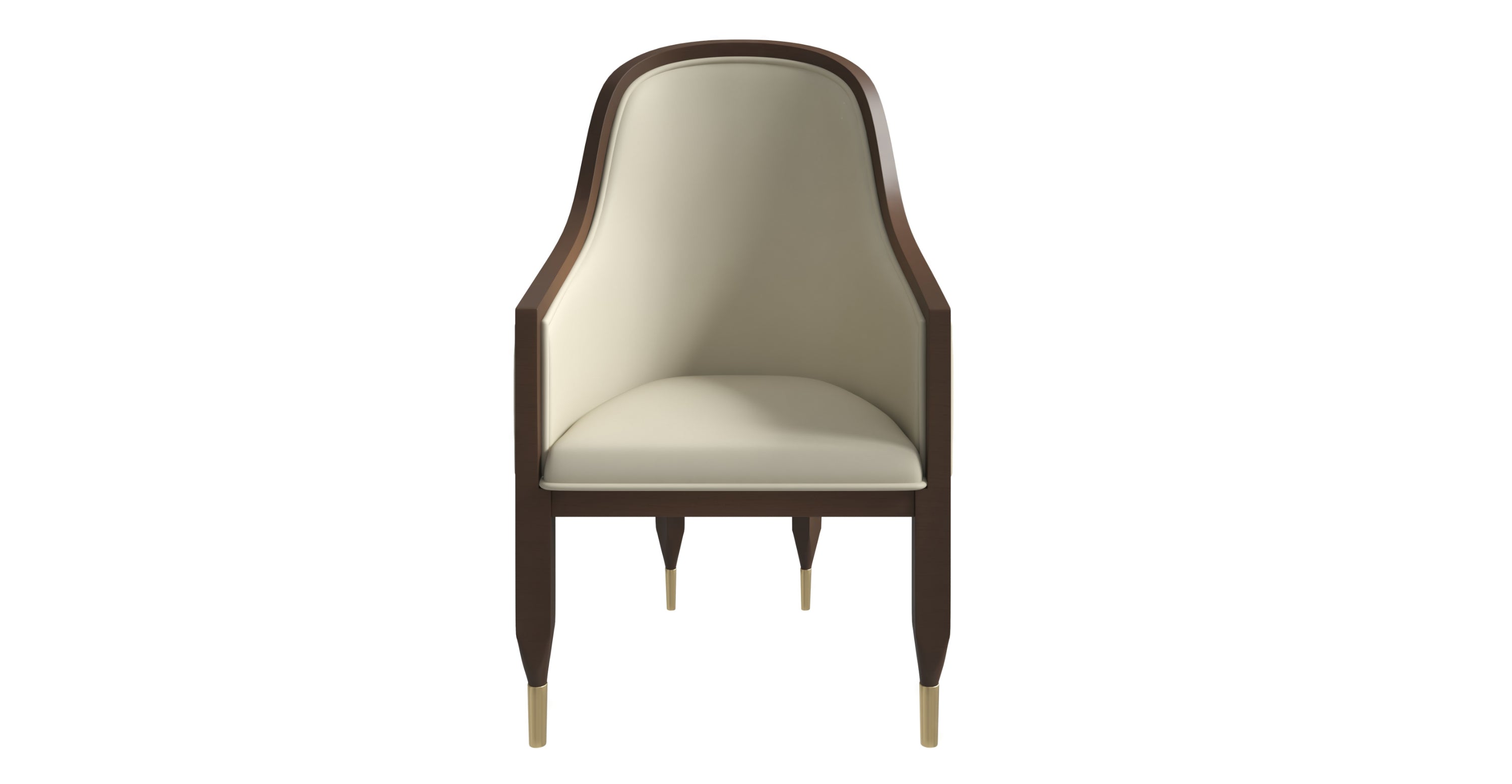 Belle Leather Dining Chair with Arms and Gold Metal Caps with Rubberwood Frame and Legs