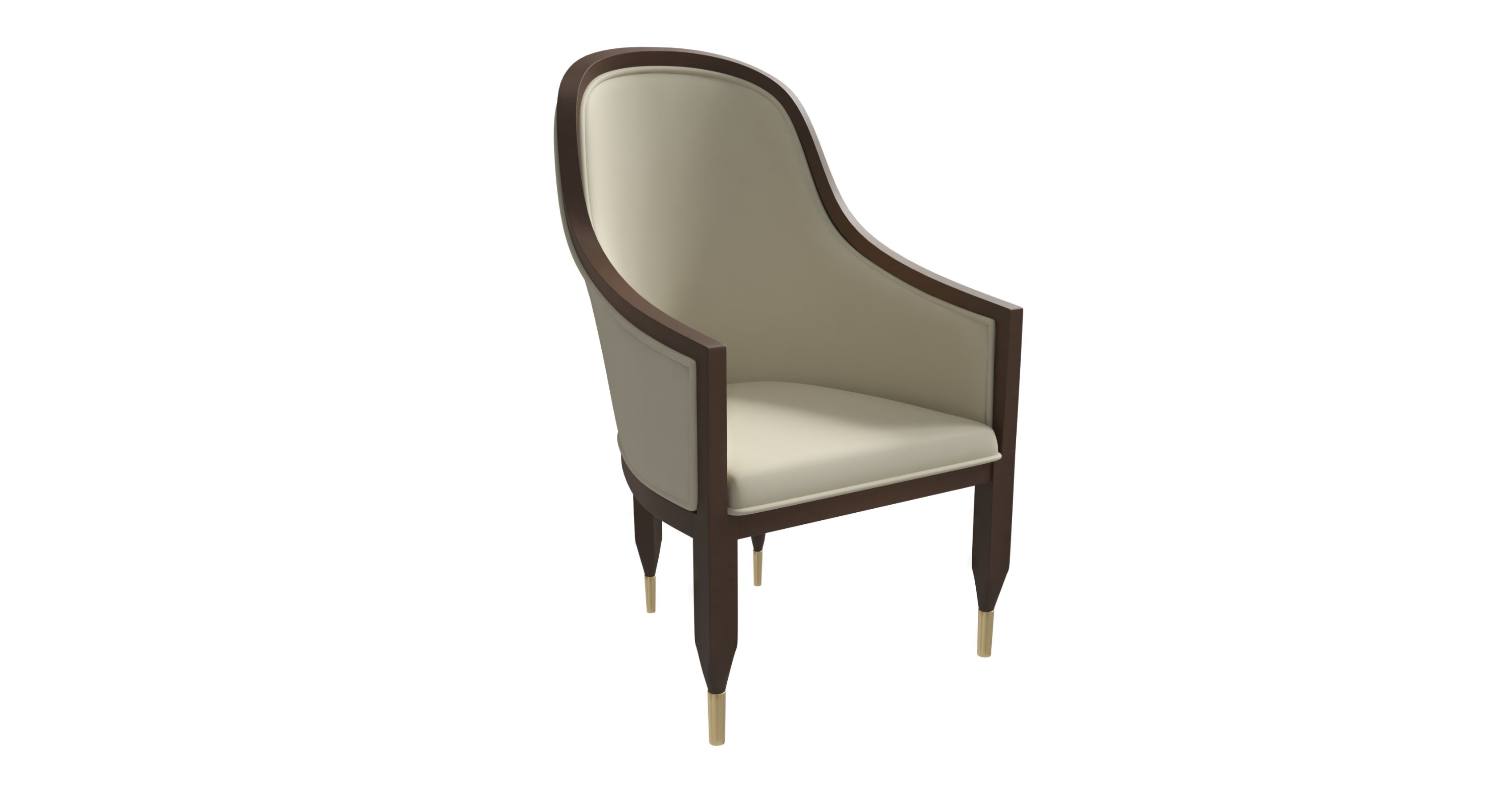 Belle Leather Dining Chair with Arms and Gold Metal Caps with Rubberwood Frame and Legs