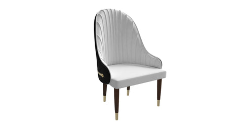 Elara Leather Dining Chair with Elegant Ripple Back and Gold Accents in Rubberwood