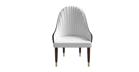 Elara Leather Dining Chair with Elegant Ripple Back and Gold Accents in Rubberwood