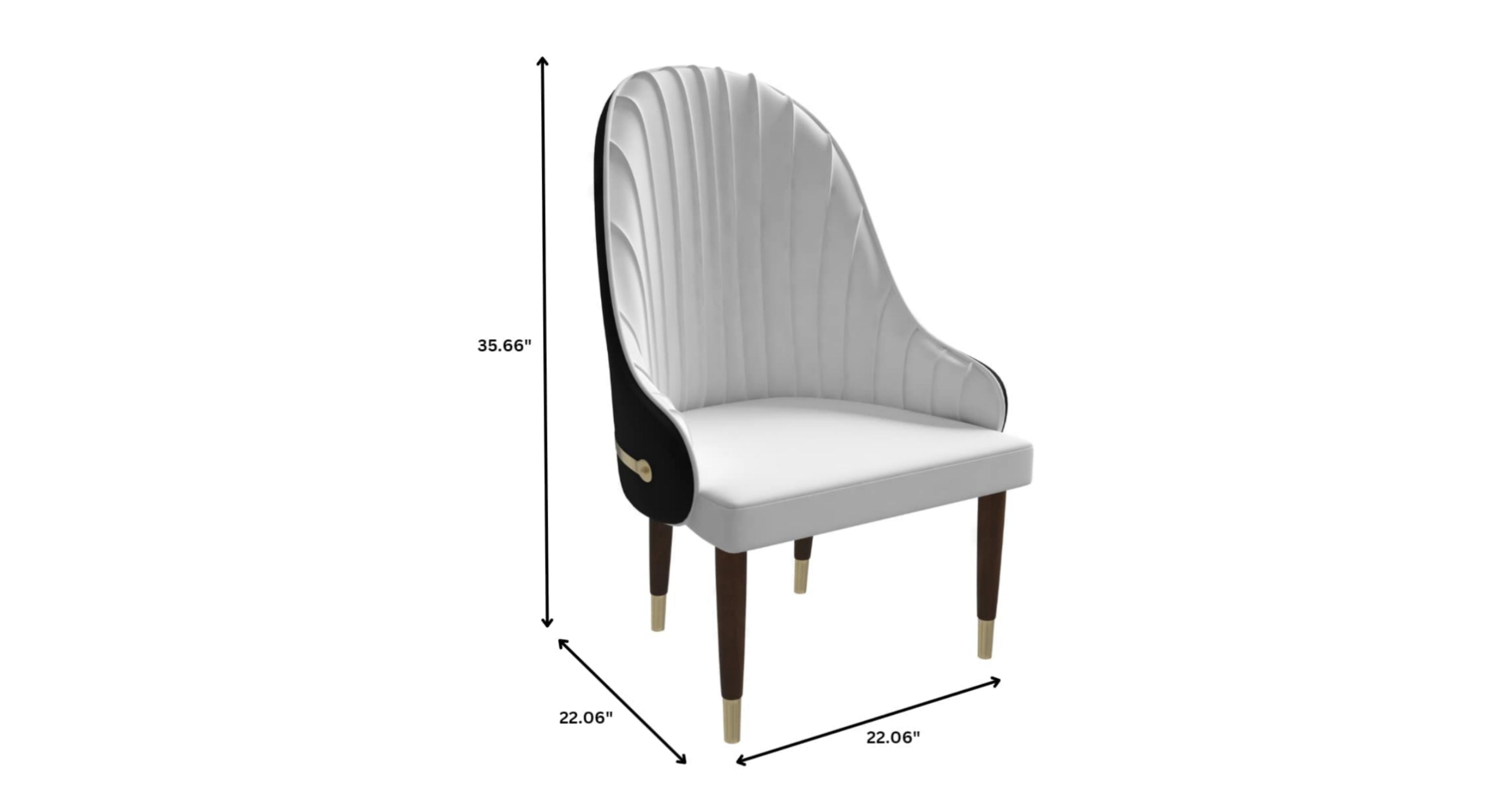 Elara Leather Dining Chair with Elegant Ripple Back and Gold Accents in Rubberwood