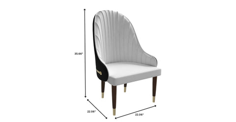 Elara Leather Dining Chair with Elegant Ripple Back and Gold Accents in Rubberwood