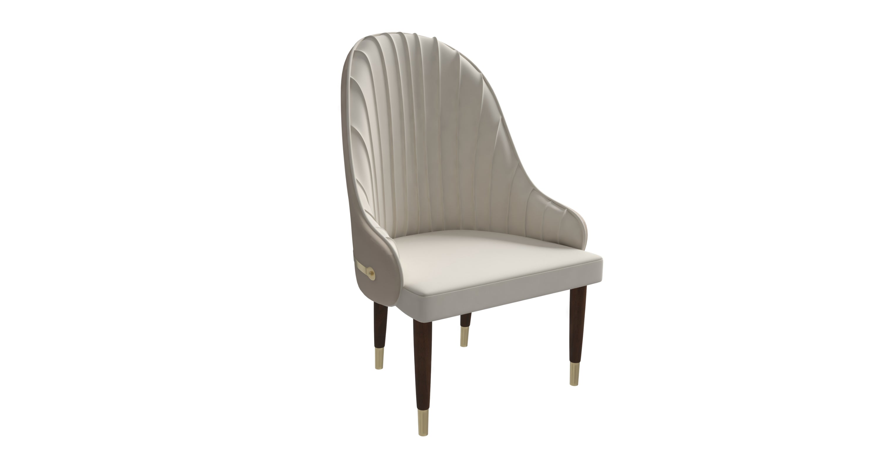 Elara Leather Dining Chair with Elegant Ripple Back and Gold Accents in Rubberwood